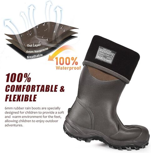 أحذية مطاطية من DRYCODE للرجال والنساء، أحذية مطاطية دافئة مقاومة للماء مقاس 6 مم من النيوبرين، حذاء مطر خارجي، بني، مقاس 5-14 in Kuwait