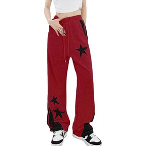 Women's Y2K Star Baggy Wide Leg Sweatpants with Pockets High Waist Drawstring Stripes Patchwork Pants in Saudi Arabia