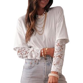 Acelitt Womens Mesh Long Sleeve Tops Crewneck Lace Blouse Shirts,S-XXL in Kuwait