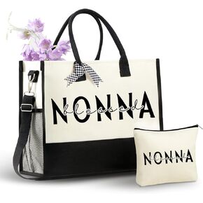 InnoBeta Nonna Gifts for Grandma, Canvas Tote Bag on Christmas or Birthday, Tote with Top Zipper Closure and Shoulder Strap - Blessed Nonna in Saudi Arabia