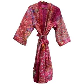 BAL GOPAL Silk patchwork handmade kantha jacket japanese kimono style kantha robe winter in Kuwait