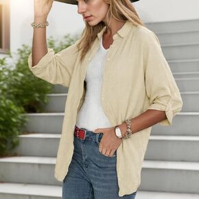 Women’s Blouse Casual Long Sleeve Button Down Lightweight Loose Fit Collared Shirt for Summer Beach Vacation Office in Kuwait