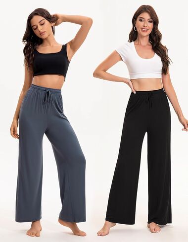 2 Pack Women’s Wide Leg Pants - Soft Comfy Yoga Pants, Casual Lounge Pajama Bottoms for Women in Saudi Arabia