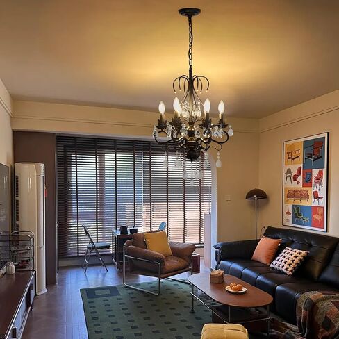 Crystal Chandeliers Clear Chandelier 6-Light Modern Pendant Ceiling Lighting Fixture with Adjustable Chain Length, Vintage Black Light Fixture for Living Room, Farmhouse, Kitchen,Black in Saudi Arabia