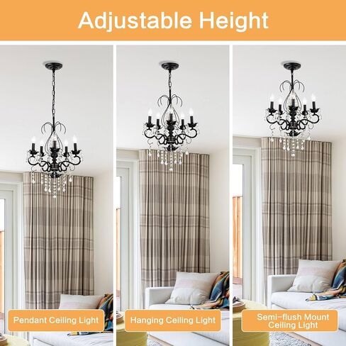 Crystal Chandeliers Clear Chandelier 6-Light Modern Pendant Ceiling Lighting Fixture with Adjustable Chain Length, Vintage Black Light Fixture for Living Room, Farmhouse, Kitchen,Black in Saudi Arabia