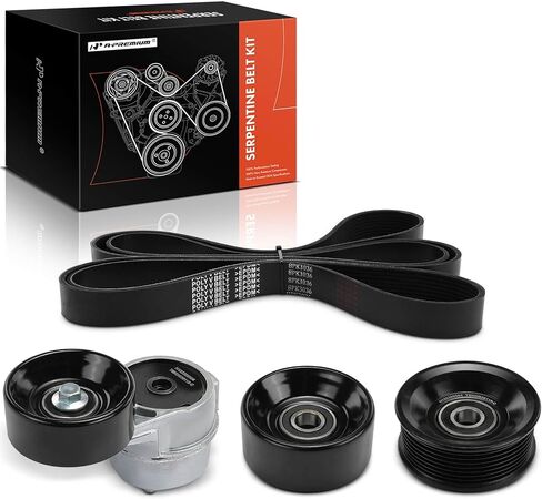 A-Premium Serpentine Drive Belt Kit W/Tensioner & Idlers Compatible with Ford Cars - F-250 1995-1996, F-250 HD 1997, F-350 1995-1997, F-Super Duty, E-350 Econoline, Econoline Super Duty - 7.3L in Saudi Arabia