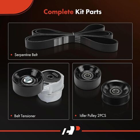A-Premium Serpentine Drive Belt Kit W/Tensioner & Idlers Compatible with Ford Cars - F-250 1995-1996, F-250 HD 1997, F-350 1995-1997, F-Super Duty, E-350 Econoline, Econoline Super Duty - 7.3L in Saudi Arabia