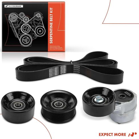 A-Premium Serpentine Drive Belt Kit W/Tensioner & Idlers Compatible with Ford Cars - F-250 1995-1996, F-250 HD 1997, F-350 1995-1997, F-Super Duty, E-350 Econoline, Econoline Super Duty - 7.3L in Saudi Arabia