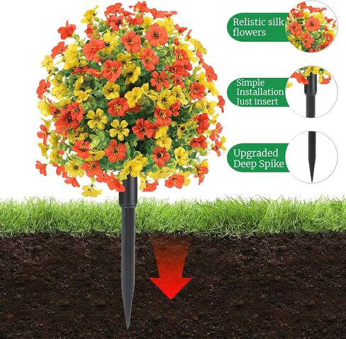 22.8" Set of 2 Fall Artificial Boxwood Topiary Ball with Spikes,UV Resistant Fake Outdoor shrubs with Violet Flowers, Faux Plants Bushes for Garden Front Porch Yard Patio(Yellow+Orange) in Saudi Arabia