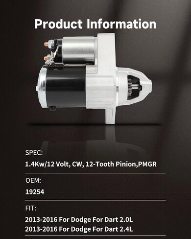 OCPTY starter motor 19254 2013-2016 for Dodge for Dart 2.0L,2013-2016 for Dodge for Dart 2.4L in Saudi Arabia