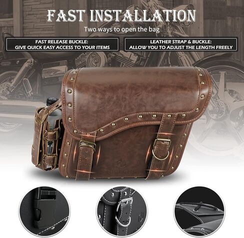 NICECNC Motorcycle Saddle Bags, PU leather Motorcycle Saddlebags, Reinforced Straps & Saddle Piece, with Cup Holder, Throw Over Saddle Bags Side Bags Universal Motorcycle Accessories, BROWN in Kuwait