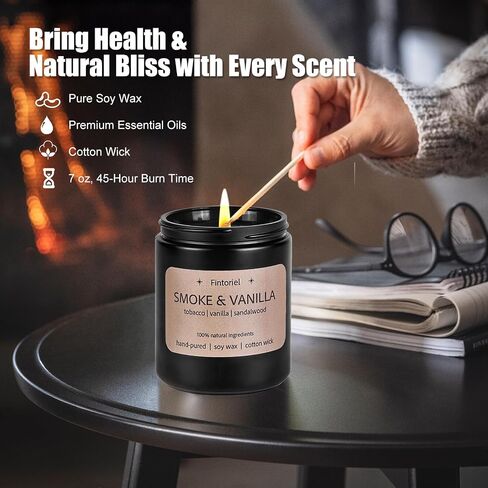 Smoke & Vanilla Scented Candle – 7oz Soy Wax, 45 Hour Burn Time, Subtle & Non-Irritating Fragrance, Long Lasting Cotton Wick Candle for Home, Bedroom, Living Room Decor in Saudi Arabia