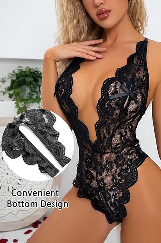 Women Sexy Lingerie Set Women's Deep V Lace Teddy One Piece Lingerie Cutout Bodysuit in Saudi Arabia