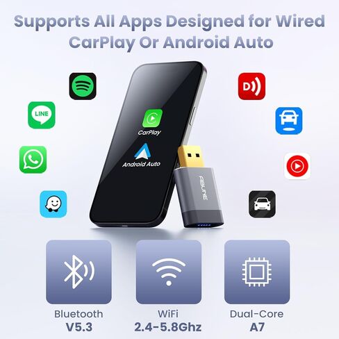 محول CarPlay Mini اللاسلكي لـ iPhone ، محول CarPlay USB/Type C ، ترقية سهلة من السلكية إلى اللاسلكي ، والتوصيل والتشغيل ، والتصميم المدمج لتوصيل السيارات السلس ، والأسود in Kuwait