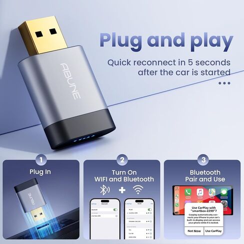 محول CarPlay Mini اللاسلكي لـ iPhone ، محول CarPlay USB/Type C ، ترقية سهلة من السلكية إلى اللاسلكي ، والتوصيل والتشغيل ، والتصميم المدمج لتوصيل السيارات السلس ، والأسود in Kuwait