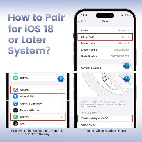 محول CarPlay Mini اللاسلكي لـ iPhone ، محول CarPlay USB/Type C ، ترقية سهلة من السلكية إلى اللاسلكي ، والتوصيل والتشغيل ، والتصميم المدمج لتوصيل السيارات السلس ، والأسود in Kuwait