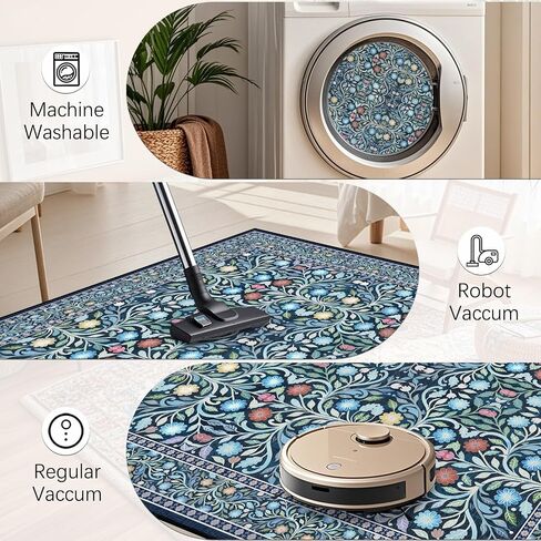 5 x 7 Area Rugs for Living Room, Washable Floral Vintage Rugs Non-Slip Ultra-Thin Indoor Green Boho Rug for Bedroom Kitchen Dining Room Nursery Office Stain Resistant Floor Carpet in Kuwait