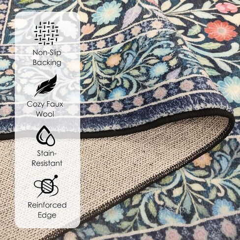 5 x 7 Area Rugs for Living Room, Washable Floral Vintage Rugs Non-Slip Ultra-Thin Indoor Green Boho Rug for Bedroom Kitchen Dining Room Nursery Office Stain Resistant Floor Carpet in Kuwait
