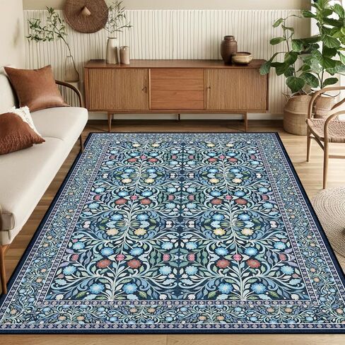 5 x 7 Area Rugs for Living Room, Washable Floral Vintage Rugs Non-Slip Ultra-Thin Indoor Green Boho Rug for Bedroom Kitchen Dining Room Nursery Office Stain Resistant Floor Carpet in Kuwait