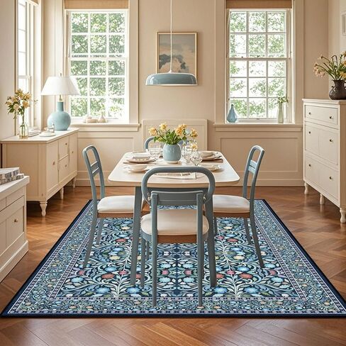 5 x 7 Area Rugs for Living Room, Washable Floral Vintage Rugs Non-Slip Ultra-Thin Indoor Green Boho Rug for Bedroom Kitchen Dining Room Nursery Office Stain Resistant Floor Carpet in Kuwait