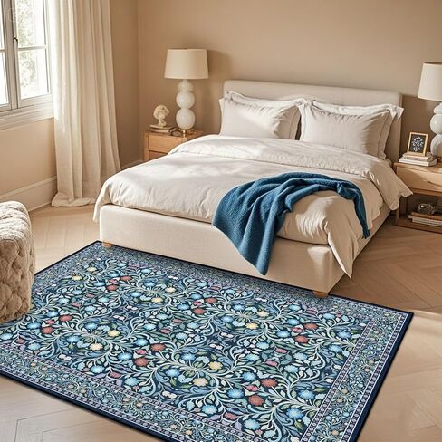 5 x 7 Area Rugs for Living Room, Washable Floral Vintage Rugs Non-Slip Ultra-Thin Indoor Green Boho Rug for Bedroom Kitchen Dining Room Nursery Office Stain Resistant Floor Carpet in Kuwait