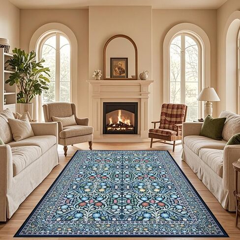 5 x 7 Area Rugs for Living Room, Washable Floral Vintage Rugs Non-Slip Ultra-Thin Indoor Green Boho Rug for Bedroom Kitchen Dining Room Nursery Office Stain Resistant Floor Carpet in Kuwait