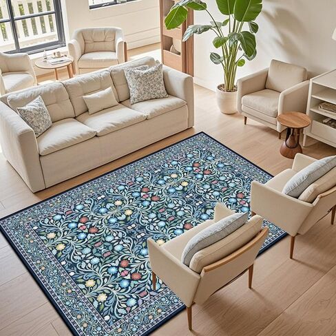 5 x 7 Area Rugs for Living Room, Washable Floral Vintage Rugs Non-Slip Ultra-Thin Indoor Green Boho Rug for Bedroom Kitchen Dining Room Nursery Office Stain Resistant Floor Carpet in Kuwait