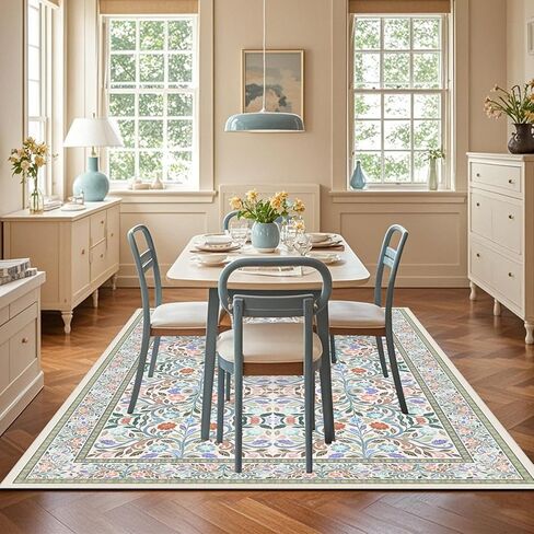 5 x 7 Area Rugs for Living Room, Washable Floral Vintage Rugs Non-Slip Ultra-Thin Indoor Green Boho Rug for Bedroom Kitchen Dining Room Nursery Office Stain Resistant Floor Carpet in Kuwait
