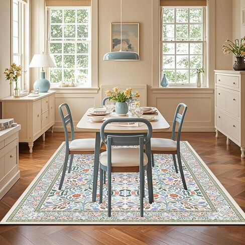 5 x 7 Area Rugs for Living Room, Washable Floral Vintage Rugs Non-Slip Ultra-Thin Indoor Green Boho Rug for Bedroom Kitchen Dining Room Nursery Office Stain Resistant Floor Carpet in Kuwait