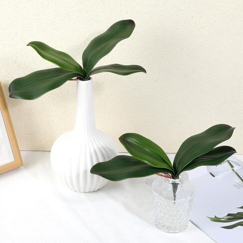 4 PCS Artificial Orchids Leaves, 8 Inch Faux Orchid Leaves Artificial Phalaenopsis Stems Leaf Real Touch Orchids Leaf Faux Cymbidium Flower Foliage Real Latex Touch Green Plant for Home Decor in Saudi Arabia