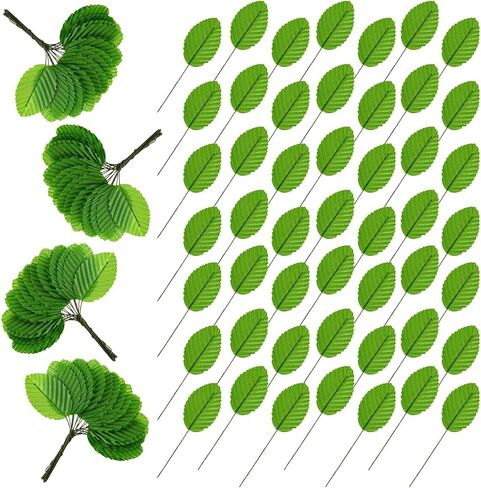200 Pcs Green Leaves for Crafts, Silk Leaf Artificial Fabric Leaves Bulk, Faux Wired Single Rose Leaf Corsage Bouquet Wreaths Garlands Christmas Decorations in Saudi Arabia