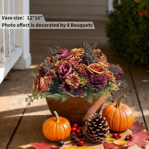 Artificial Fake Mums Flowers for Outdoors Decoration - 3 Bundles Faux Fall Chrysanthemum Rose Daisy Bouquet Silk Flower UV Resistant for Indoor Vase Party Table Decor in Saudi Arabia