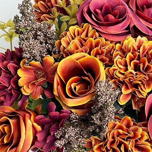 Artificial Fake Mums Flowers for Outdoors Decoration - 3 Bundles Faux Fall Chrysanthemum Rose Daisy Bouquet Silk Flower UV Resistant for Indoor Vase Party Table Decor in Saudi Arabia