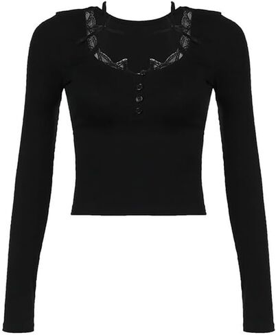 Women Long Sleeve Grunge Shirt Tops Y2K Graphic Aesthetic Gothic T Shirts Vintage Fairycore Tee Fall Clothes in Saudi Arabia