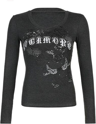 Women Long Sleeve Grunge Shirt Tops Y2K Graphic Aesthetic Gothic T Shirts Vintage Fairycore Tee Fall Clothes in Saudi Arabia