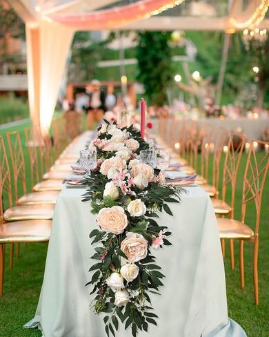 Lvydec 2 Pack Artificial Peony Flower Garland - 6ft Silk Peony Vine Willow Leaves Garland White Arch Flower Vine for Wedding Party Table Decoration (White) in Saudi Arabia