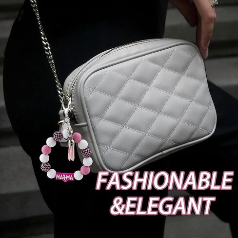 Mama Keychain Wristlet Silicone Beaded Bracelet Key Chain for Women Holder Car Keyring Accessories with Tassel in Saudi Arabia