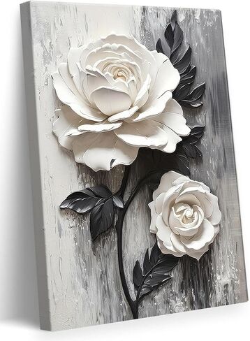 ZUGHRERF Black and White Rose Flower Canvas Wall Art Vintage Abstract Floral Picture Painting Artwork Blooming Flowers Poster Print for Living Room Bedroom Bathroom Home Decor Ready to Hang 16"X24" in Saudi Arabia