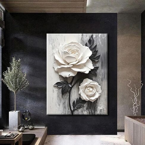 ZUGHRERF Black and White Rose Flower Canvas Wall Art Vintage Abstract Floral Picture Painting Artwork Blooming Flowers Poster Print for Living Room Bedroom Bathroom Home Decor Ready to Hang 16"X24" in Saudi Arabia