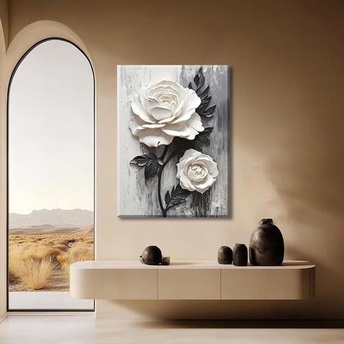 ZUGHRERF Black and White Rose Flower Canvas Wall Art Vintage Abstract Floral Picture Painting Artwork Blooming Flowers Poster Print for Living Room Bedroom Bathroom Home Decor Ready to Hang 16"X24" in Saudi Arabia