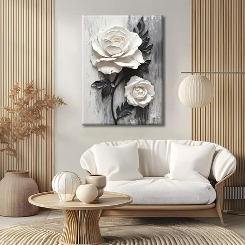 ZUGHRERF Black and White Rose Flower Canvas Wall Art Vintage Abstract Floral Picture Painting Artwork Blooming Flowers Poster Print for Living Room Bedroom Bathroom Home Decor Ready to Hang 16"X24" in Saudi Arabia