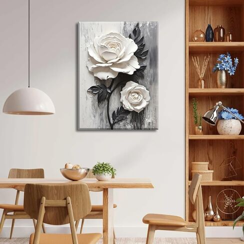 ZUGHRERF Black and White Rose Flower Canvas Wall Art Vintage Abstract Floral Picture Painting Artwork Blooming Flowers Poster Print for Living Room Bedroom Bathroom Home Decor Ready to Hang 16"X24" in Saudi Arabia