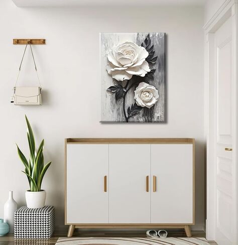 ZUGHRERF Black and White Rose Flower Canvas Wall Art Vintage Abstract Floral Picture Painting Artwork Blooming Flowers Poster Print for Living Room Bedroom Bathroom Home Decor Ready to Hang 16"X24" in Saudi Arabia