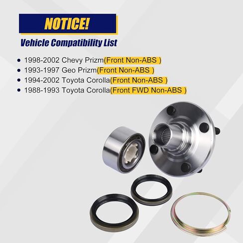 KUSATEC 518507 2pcs Front Wheel Bearing and Hub Assembly Compatible with 1998-2002 Chevy Prizm,1993-1997 Geo Prizm,1994-2002 Toyota Corolla, 4 Lug Bolts without ABS in Saudi Arabia