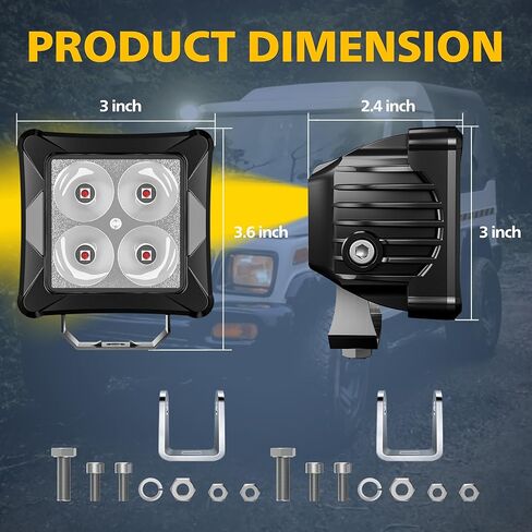 4WDKING العنبر 3 بوصة LED القرون أضواء مكعب 2 قطعة 40 واط LED على الطرق الوعرة العمل القيادة خندق ضوء شاحنة الضباب مصباح الذيل ضوء IP69K مقاوم للماء لشاحنة جيب سيارات رانجلر ATV UTV قارب in Kuwait