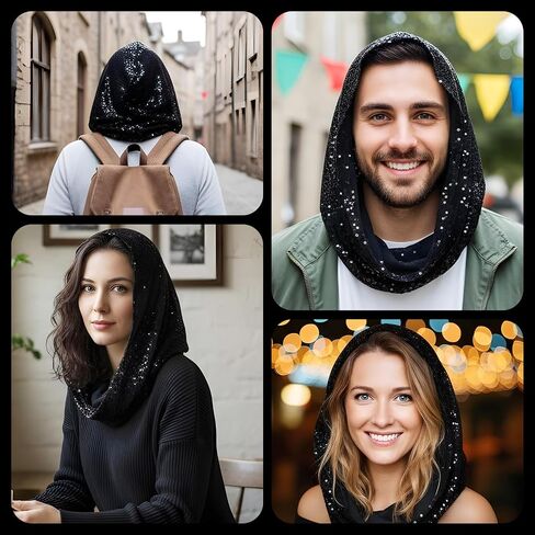 غطاء رأس بترتر للجنسين، وشاح رأس باندانا لامع، زي المهرجانات وإكسسوارات أزياء ماردي غرا، والهالوين والحفلات الموسيقية، وشاح رأس أسود in Saudi Arabia