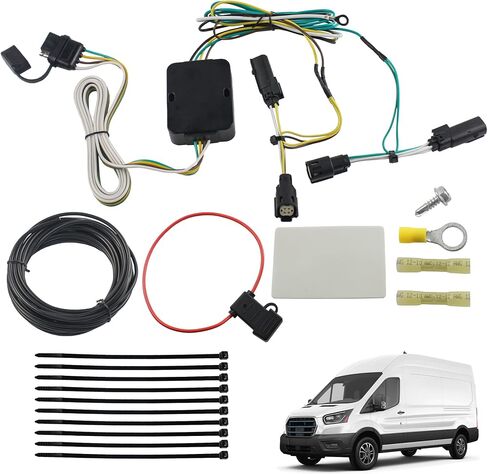 4-Pin Trailer Hitch Wiring Harness Kit Vehicle-Side Custom Compatible with 2015-2024 Ford Transit-150 250 350 HD Cargo Van Standard 4 Way Flat Trailer Connector Plug Replaces 56327 in Saudi Arabia