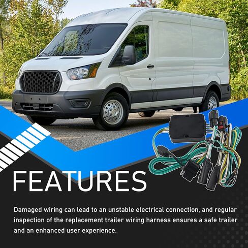 4-Pin Trailer Hitch Wiring Harness Kit Vehicle-Side Custom Compatible with 2015-2024 Ford Transit-150 250 350 HD Cargo Van Standard 4 Way Flat Trailer Connector Plug Replaces 56327 in Saudi Arabia