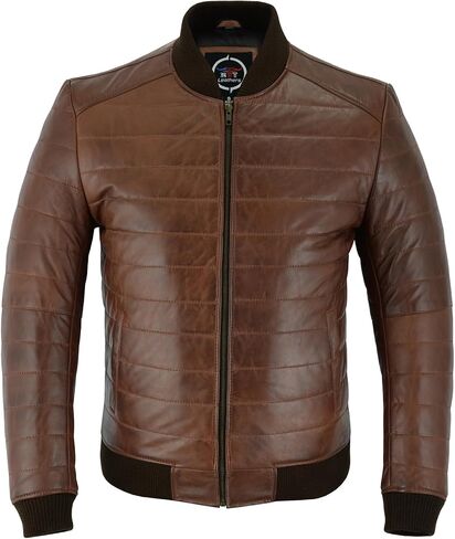 Leathers Men's Down Bomber Leather Jacket – Lambskin Mens Leather Jacket for Smart Casual – Leather Motorcycle Jacket Men in Saudi Arabia
