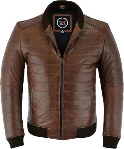 Leathers Men's Down Bomber Leather Jacket – Lambskin Mens Leather Jacket for Smart Casual – Leather Motorcycle Jacket Men in Saudi Arabia